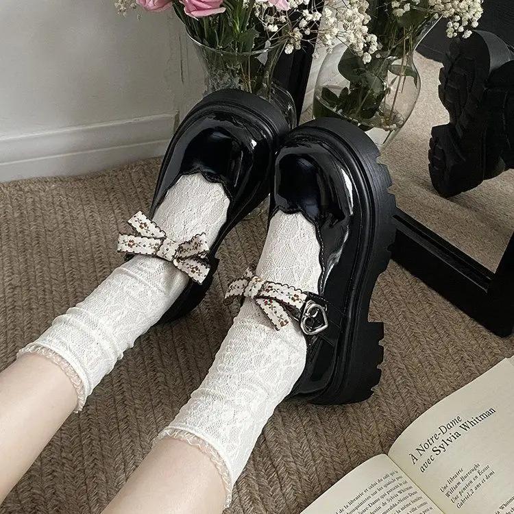 Fashion Chunky Heels Ladies Pumps Round Toe With Bow Japanese Style Lolita Women's Shoes Comfortable and Elegant Fashion Young Spring 39