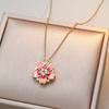 Women's Japanese Korean Folding Fashion Two-Wearing Four-Leaf Flower Heart-to-Heart Clavicle Necklace Zircon Copper Water-Wave