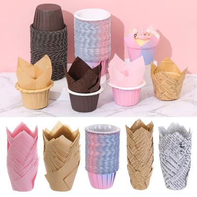 50 Stück Fettbeständige Kuchenpapierbecher Tablettbecher Cupcake-Förmchen Papier-Tulpen-Backförmchen Kuchen-Muffin-Becher Backzubehör Gebäckwerkzeuge