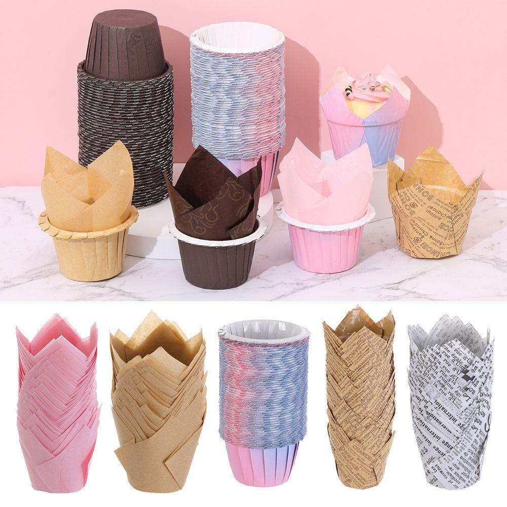 50 Stück Fettbeständige Kuchenpapierbecher Tablettbecher Cupcake-Förmchen Papier-Tulpen-Backförmchen Kuchen-Muffin-Becher Backzubehör Gebäckwerkzeuge