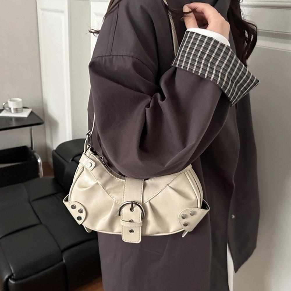Hobo Bag Buckle Underarm Bag Pleated Spicy Girl Handbag Casual Y2k Shoulder Bag Daily