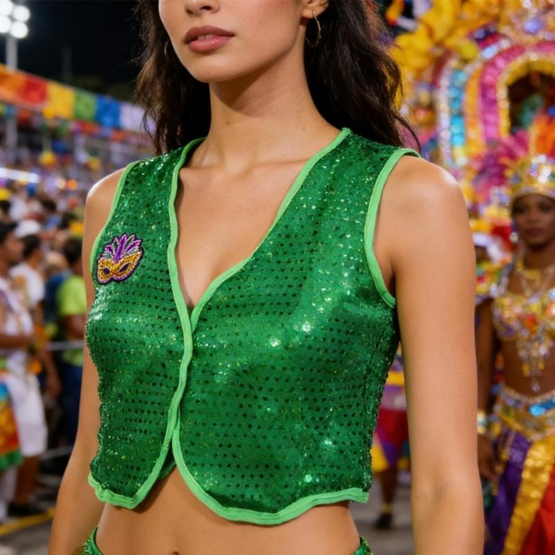 Sparkling Irish Green Sequined Vest for Cospaly Party Nights Festival Celebrations and Role Play Costume Perfection
