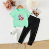 Summer Girls' Fashionable Two-Piece Clothing Set: Short Sleeve Top & Printed Long Pants