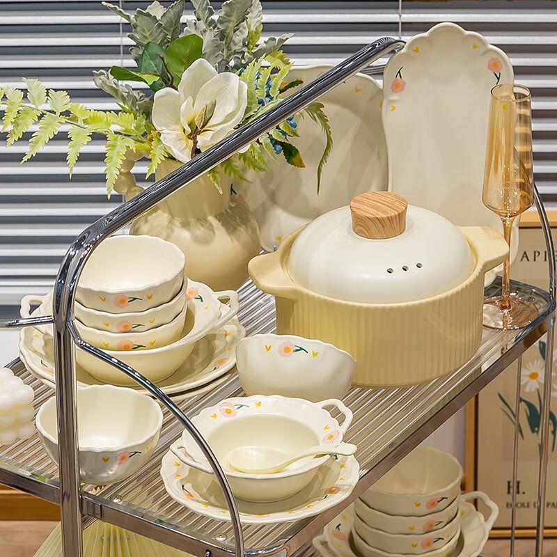 Panlu French White Peony 8-Person Ceramic Dinnerware Set