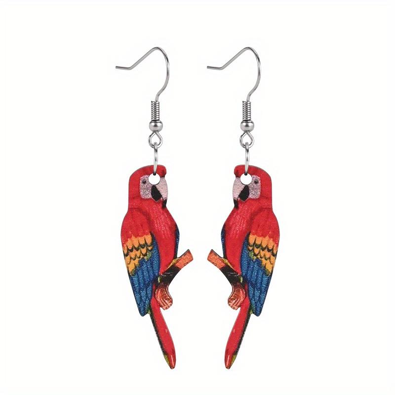 

Креативные деревянные серьги в виде плоского красного попугая 2D, легкие серьги-подвески для женщин