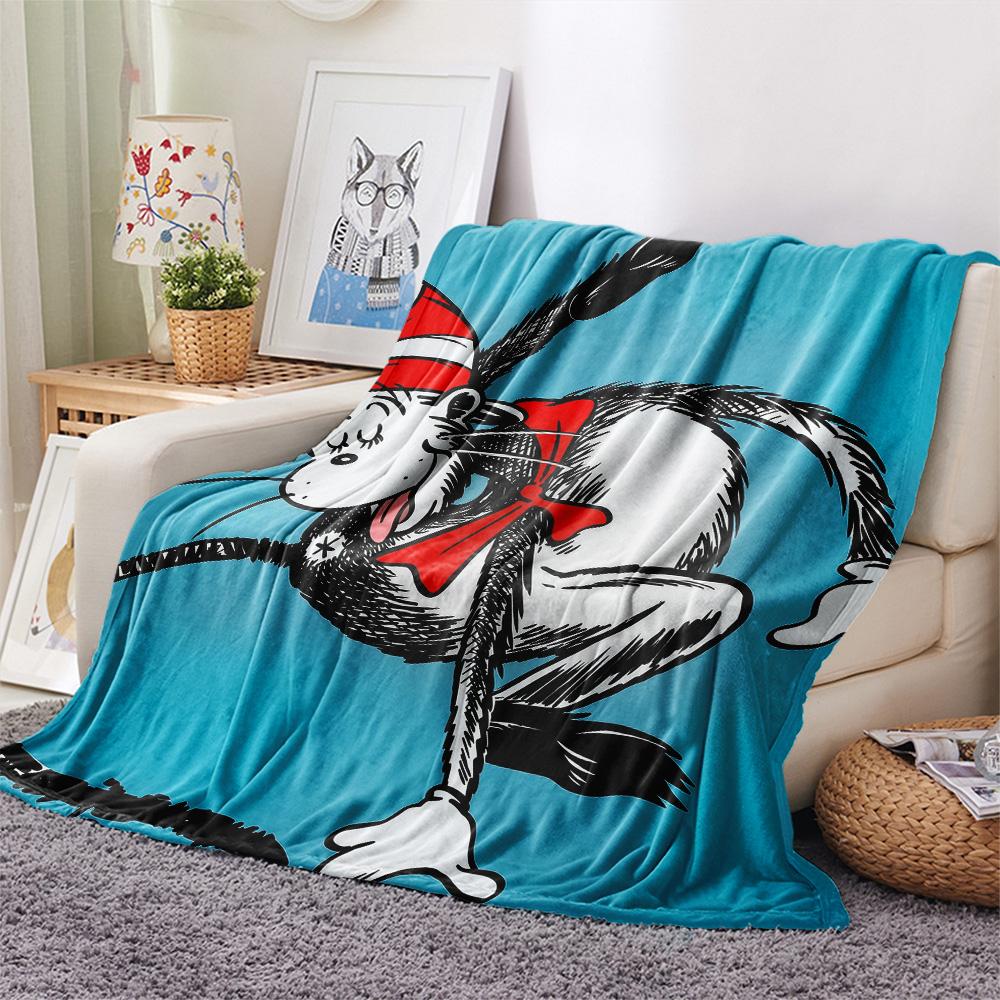 The Cat in the Hat Print Flannel Blanket, High quality Comfortable for All Seasons, Home Decor, Warmth and Comfort