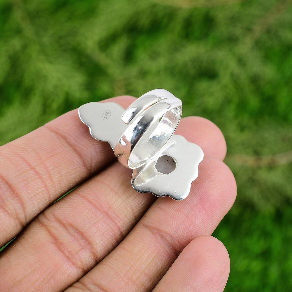 Sterling Silver Rainbow Moonstone Stone Promise Stackable Flower Daughter Ring