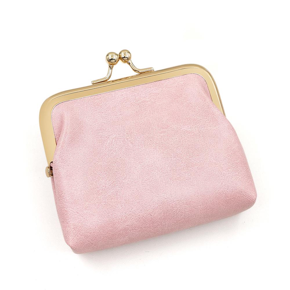Retro Leather Mini Coin Purse with Gold Clip - Large Capacity