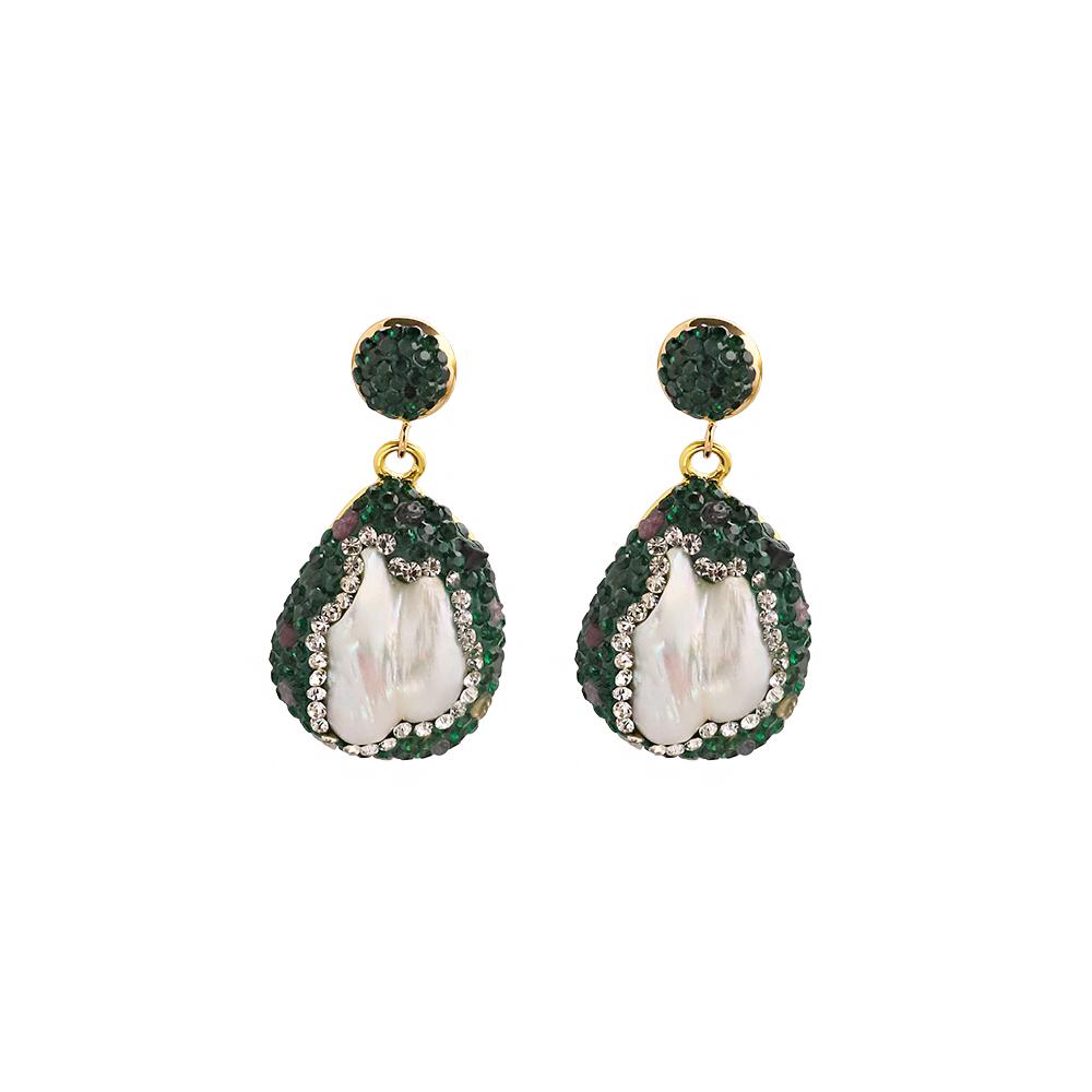 

Зеленые Серьги-Гвоздики с Натуральным Жемчугом Барокко и Цирконами для Женщин, Роскошные Винтажные Модные Украшения GE1602