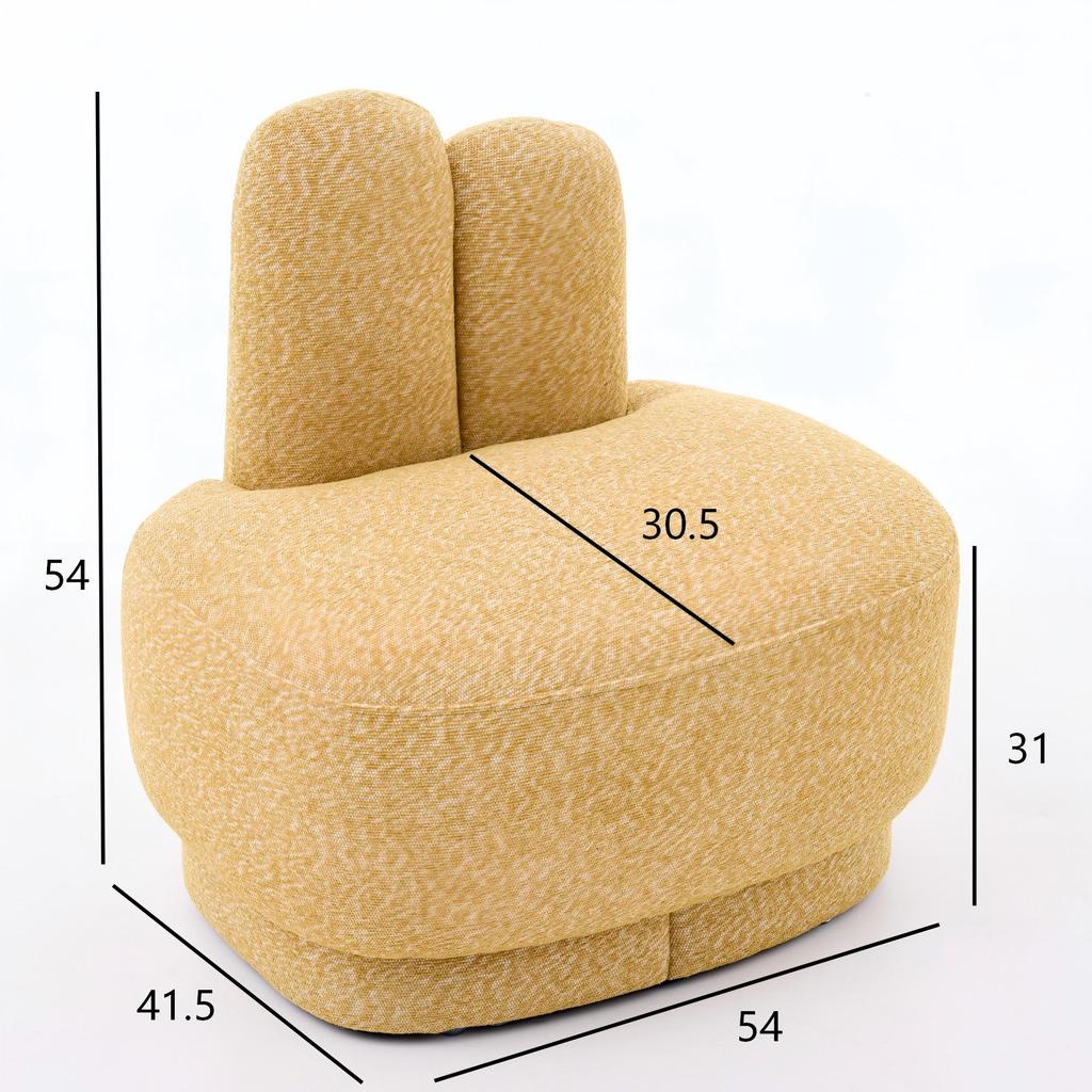 Cozy Bunny-Ear Fabric Ottoman - Fixed Upholstered Stool with Cute Ears, No Storage, Not Removable