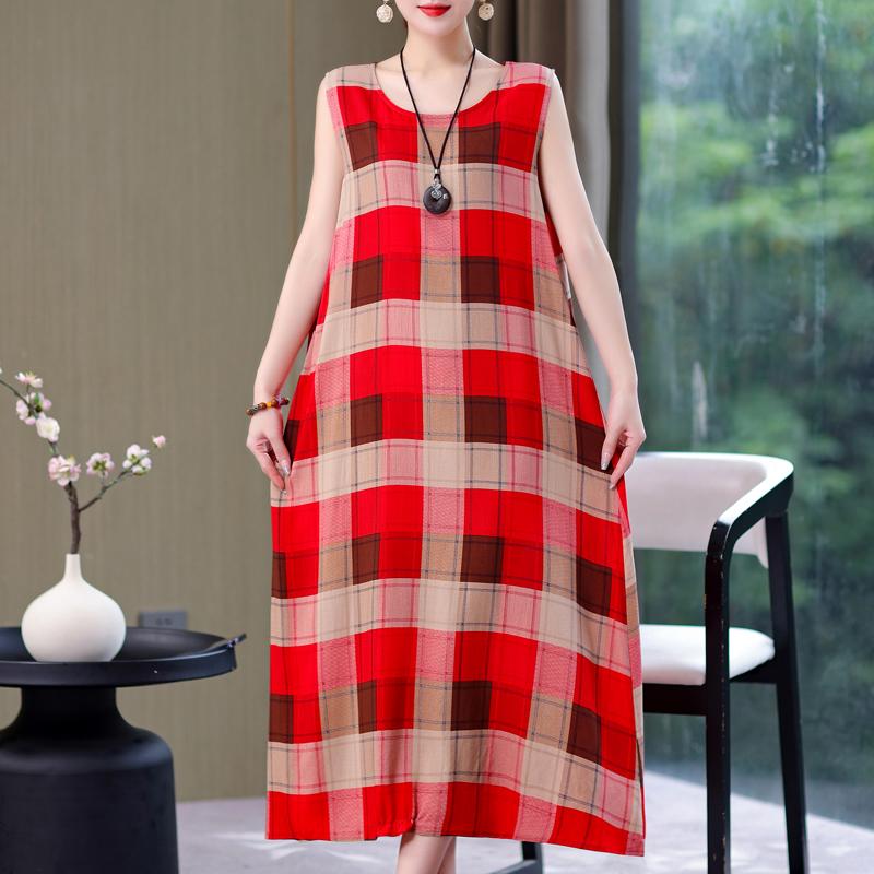 Abito lungo da donna taglie forti Abito estivo casual elegante senza maniche con stampa vintage per donna
