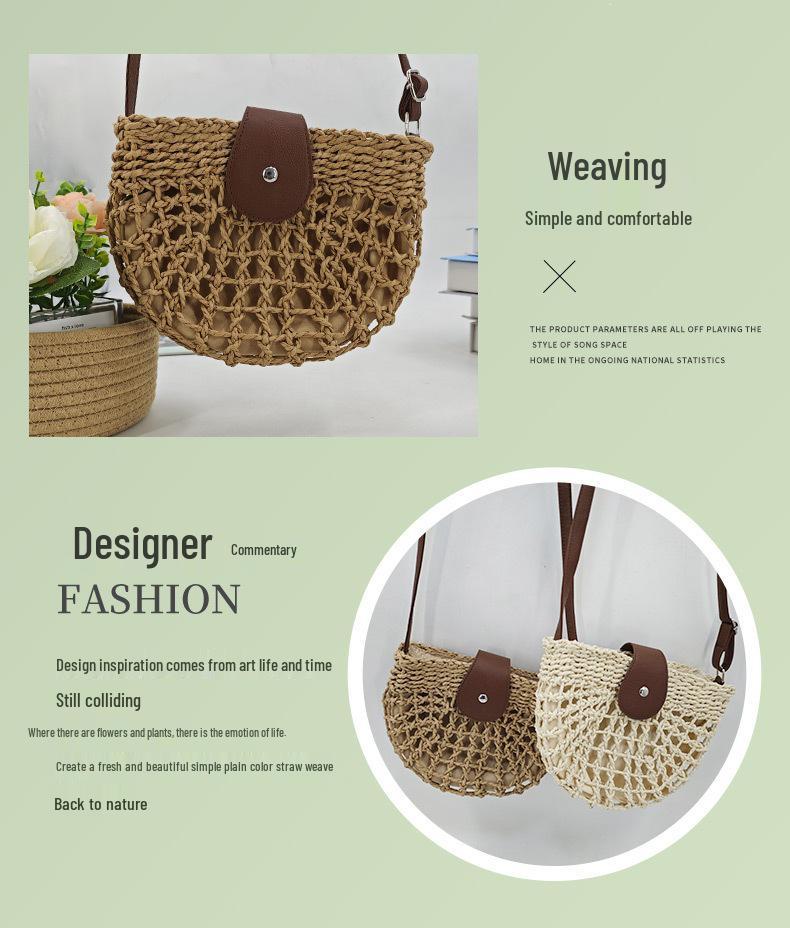 Handmade Small Round Straw Woven Beach Bag - Simple & Casual Design