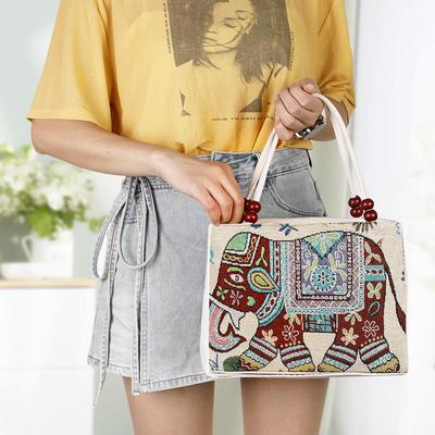 Ethnic Elephant Canvas Tote: Knitted, Embroidered, Large Capacity, Casual Handbag for Women 