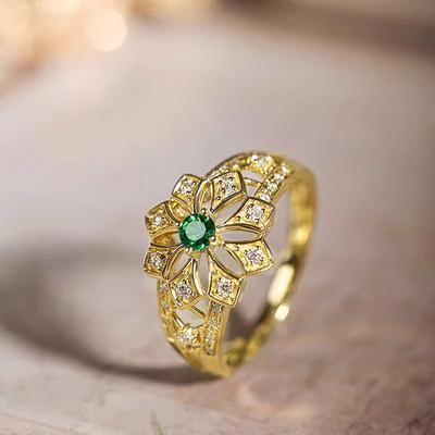 Gold Flower Shape Inlaid Zircon Ring for Women, New Fashionable Exquisite Jewelry Gift