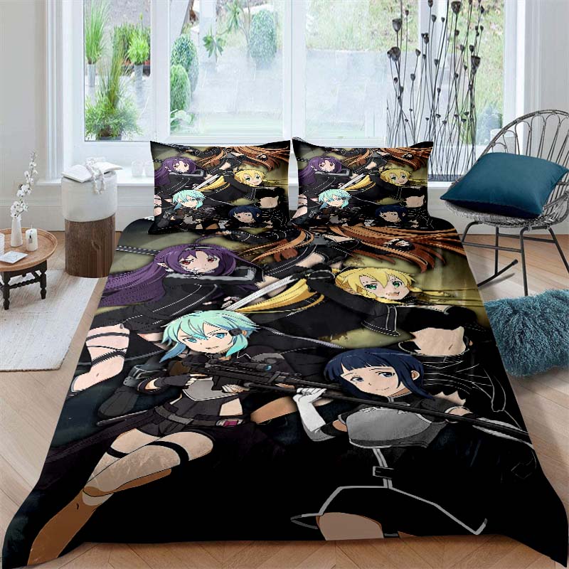 3D Printed Sword Art Online Bedding Set, Three-Piece Set, Includes Printed Duvet Cover and Pillowcases, Adult Size65