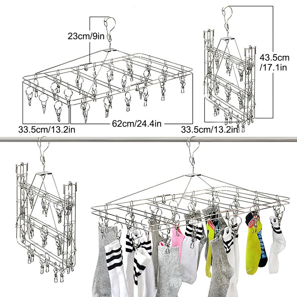 Buy Clothes Drying Rack With 30 Clips Folding Stainless Steel Drying