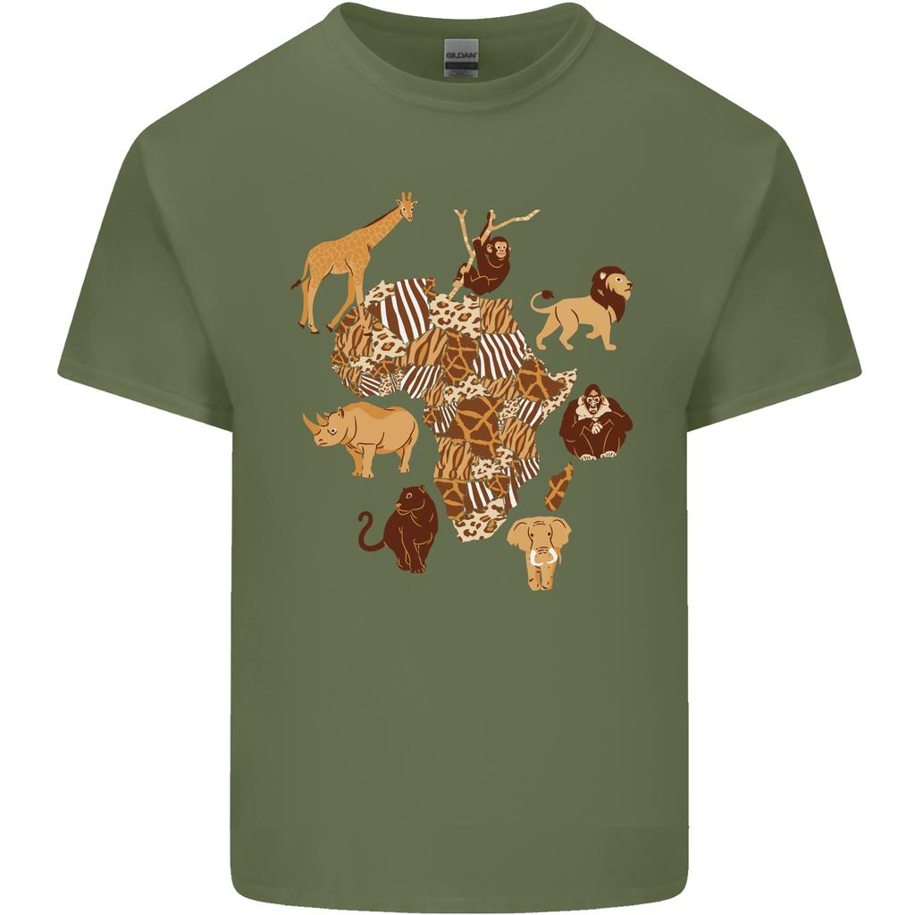 Africa Wildlife Map Giraffe Rhino Ape Elephant Lion Unisexs Light Cotton TShirt