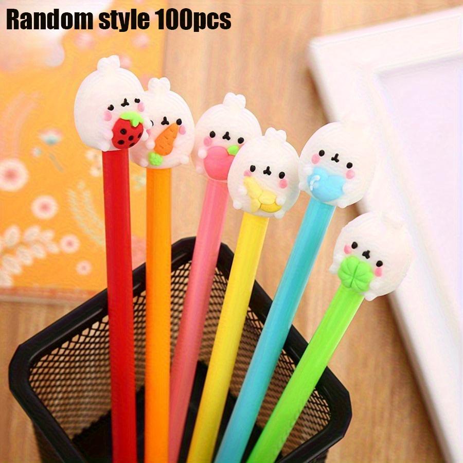 

School season 100pcs 0.5mm cartoon rabbit hugging fruit shape Black neutral pen, Animal Fruit style School exam Prizes pen gift, School Stationery Random style 100pcs