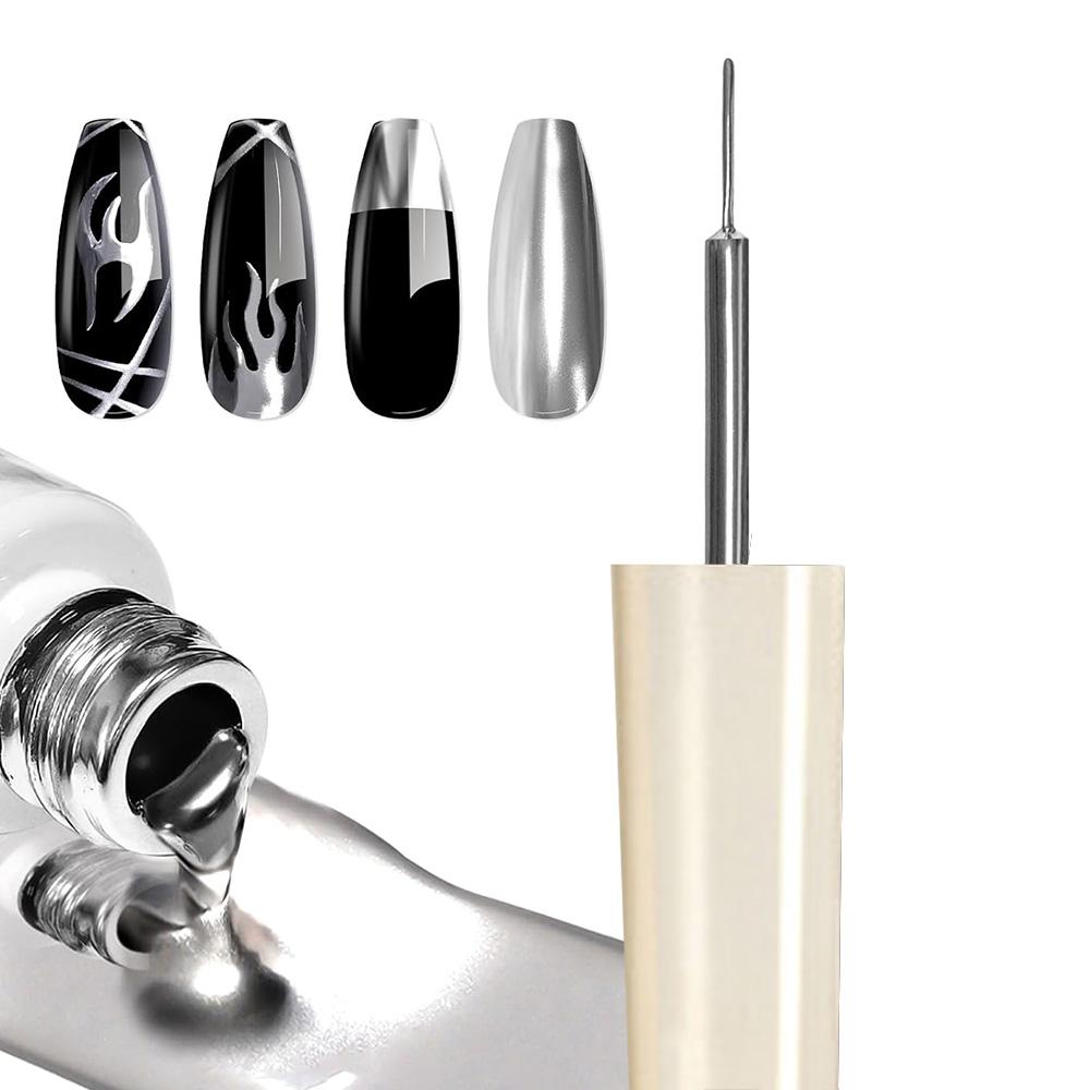 10ml Metallic Painting Gel Liner Nail Art 3D Mirror Chrome Effect Gel Silver/Gold/Rose Nail Polish Metal Painted Drawing Gel