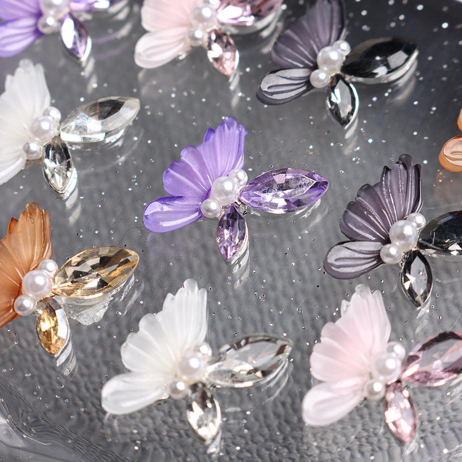 Aurora Butterfly 3D Nail Art Decoration Jewelry Hollow Heart Pearl Flower Mixed Size Irregular Nail Beads Manicure Accessories