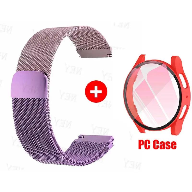 Glass Case+Strap for Samsung Galaxy Watch 7 6 5 4 40mm 44mm Milanese Loop 20MM Band PC Protector Cover Bumper Galaxy Watch 6 5 4
