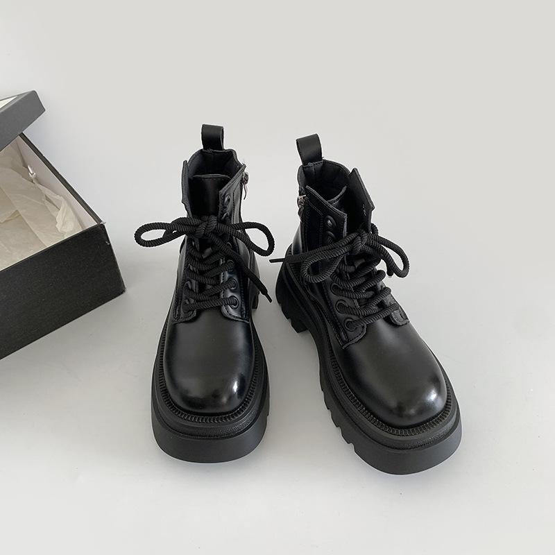 Vintage Platform Women Motorcycle Ankle Boots Fashion Lace Up Shoes Autumn Winter Thick Heel Ladies Short Booties