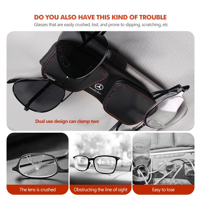 CRS1 Leather Car Sun Visor Glasses Case Card Ticket Pen Buckle Clip For Mercedes Benz CLK GLC W212 C200 C300 W203 W204 W205 W169 W176