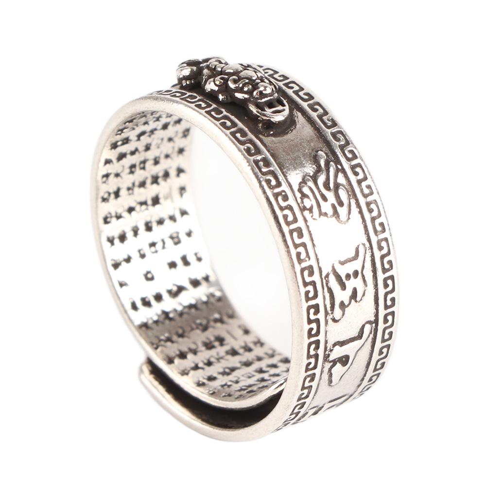 99 Silver PiXiu Buddhist Heart Sutra Ring for Men Women Feng Shui Ring Opening Adjustable Mantra Amulet Wealth Luck