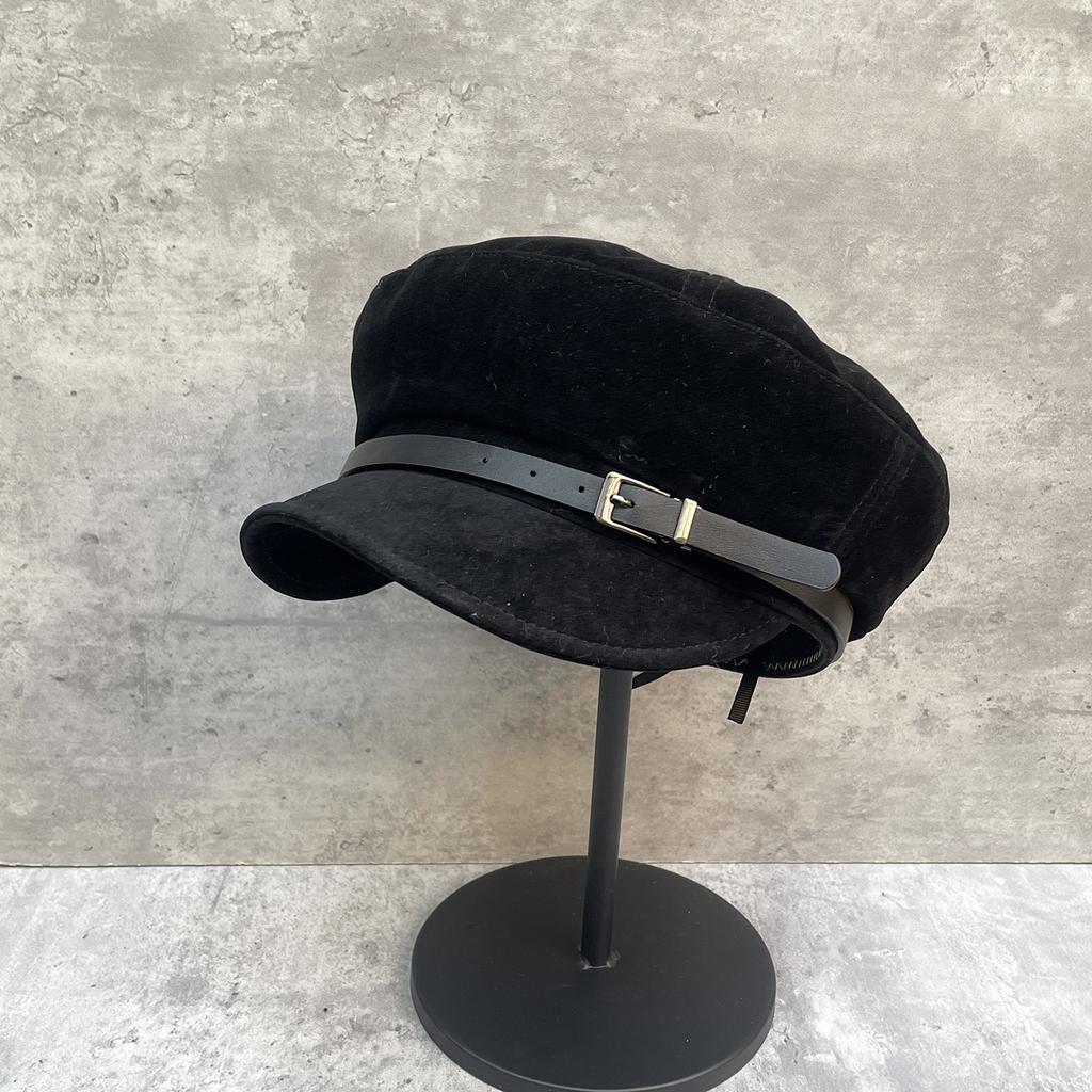 Vintage Belt Decoration Suede Newsboy Hat Painter Hat Women'S Versatile Face Ducktongue Octagonal Hat