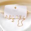 Weißgold, elegante Mädchen-Schmetterlings-Ohrringe, Studentin, Quaste, Glamour, sexy Nachtclub-Accessoires, Geschenk, weiße Tropfkette, Schmetterling, kardiert, 5er-Set Gold