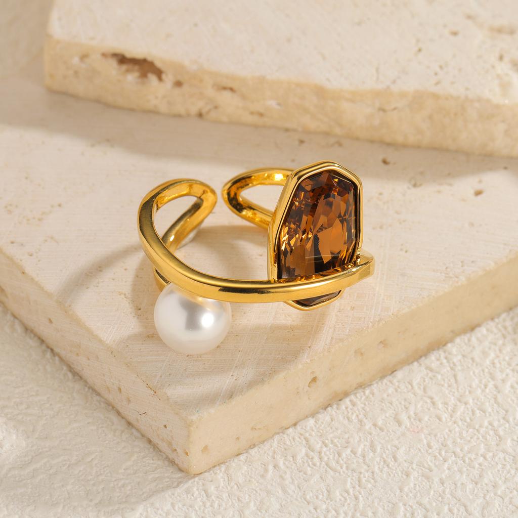 Edelstahl Vintage Zirkon Ringe für Frauen Verstellbar Retro Glänzender Stein Offener Ring Wasserdicht Weihnachts Schmuck Geschenk