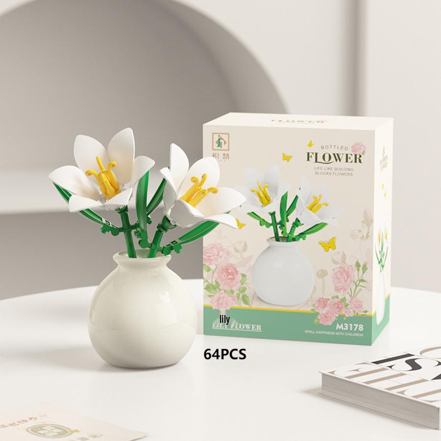 Preserved Flower Bonsai & Rose Succulent Building Blocks - Compatible with LEGO