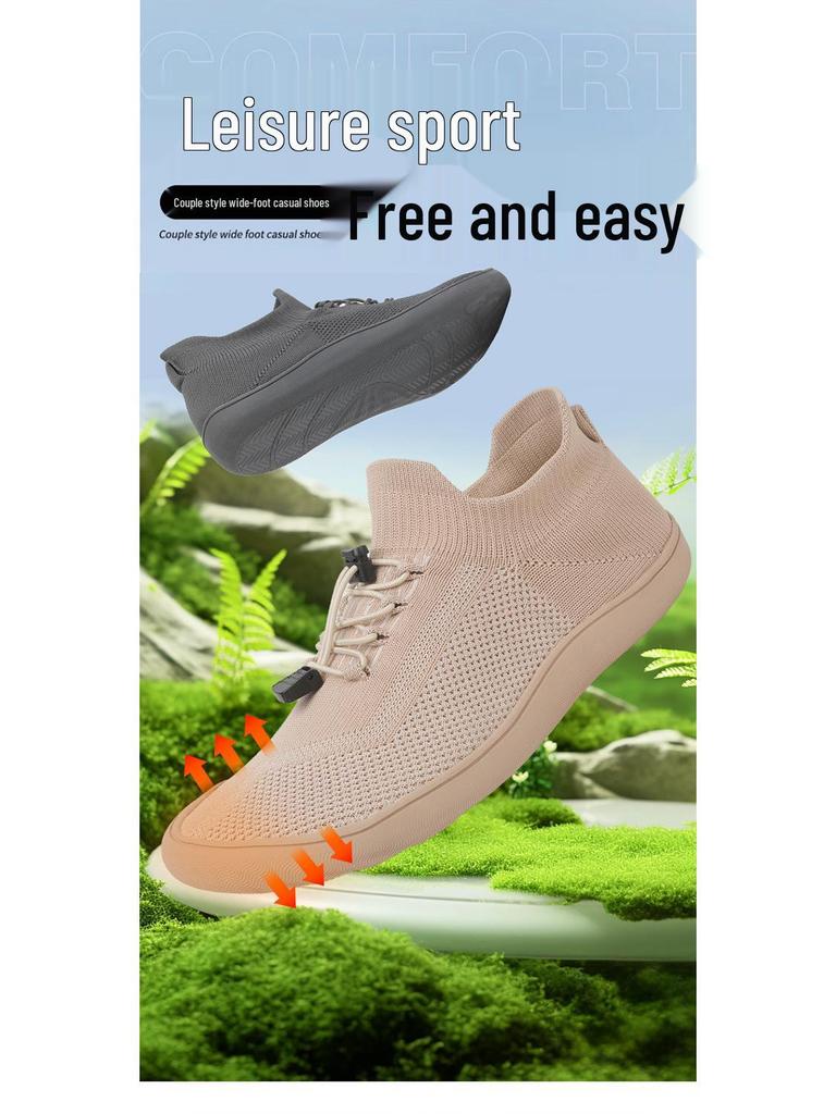 2025 Plus Size Mid-Calf Flyknit Lightweight Wide Toe Non-Slip Men's Sock Shoes for Spring and Autumn