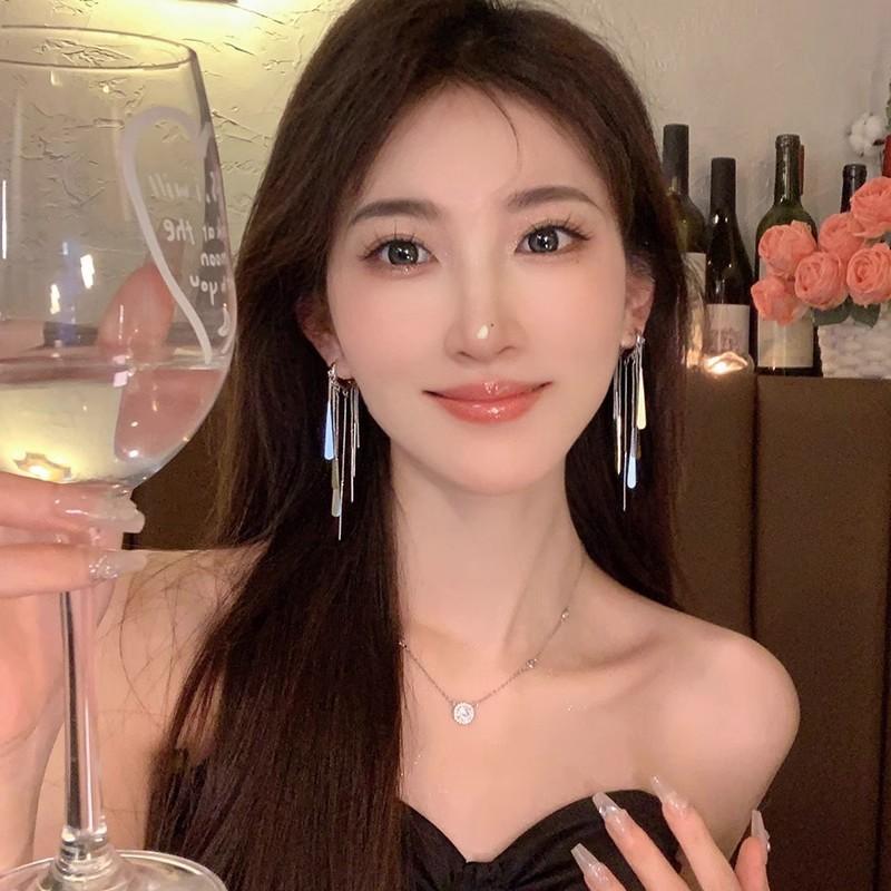 925 Silver Long Tassel Earrings Luxury Hoop for Women Fine Jewelry Wedding Party Gifts