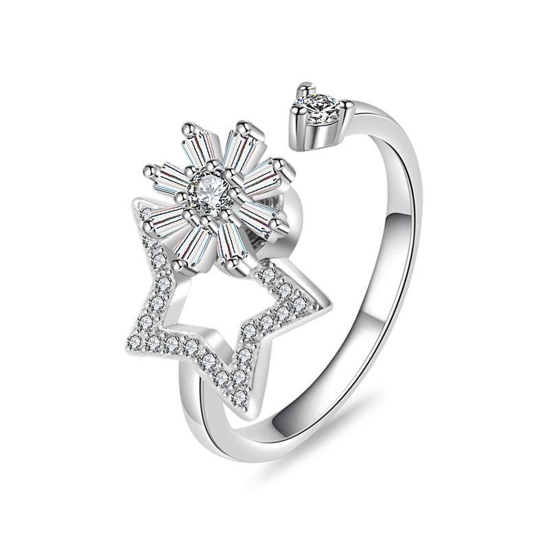 Blume Kupfer eingelegt funkelnde Strasssteine Drehbarer Damen-Verlobungsring Anti-Stress und Angstlinderung drehbarer Ring