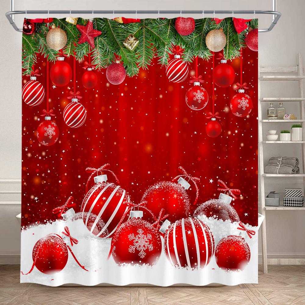 Winter Christmas Shower Curtains Town Street Snowman Snow Mountain Scenery New Year Xmas Home Bathroom Decor Bath Curtain Set