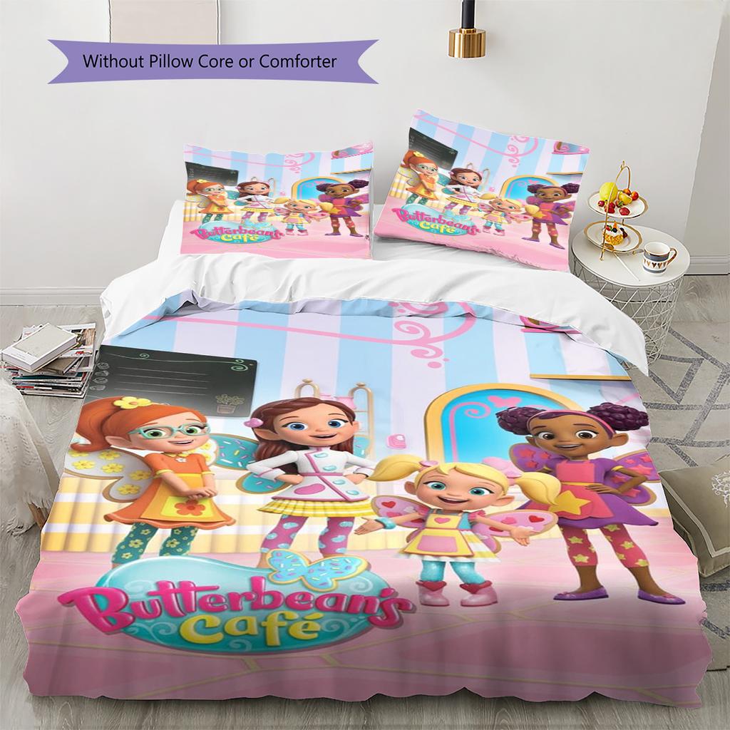 Butterbean's Café Pattern Bedding Set Quilt Cover Pillowcase Home Decor Gift (1 * Duvet Cover + 2 * Pillowcase, Without Core)