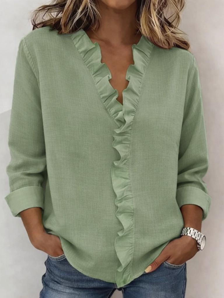 European Spring 2026 Women's Ruffle Trim Long-Sleeve Cotton Shirt