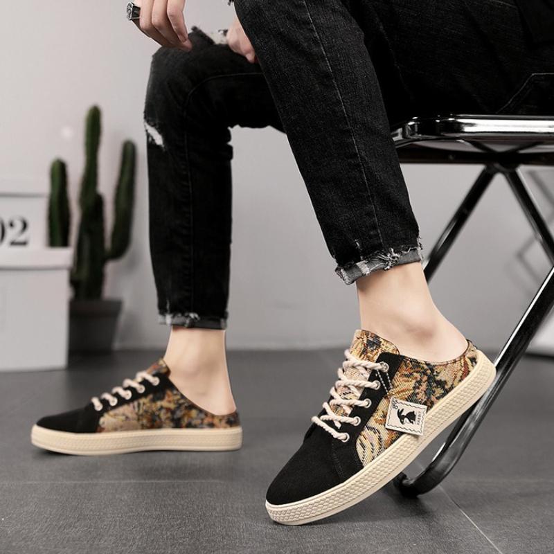 Canvas Men's Shoes, Summer Trendy, Easy-matching, One-step Slip-on, Breathable, Casual Cloth Shoes, Men's Heelless, Half-slip-on, Fashionable Shoes