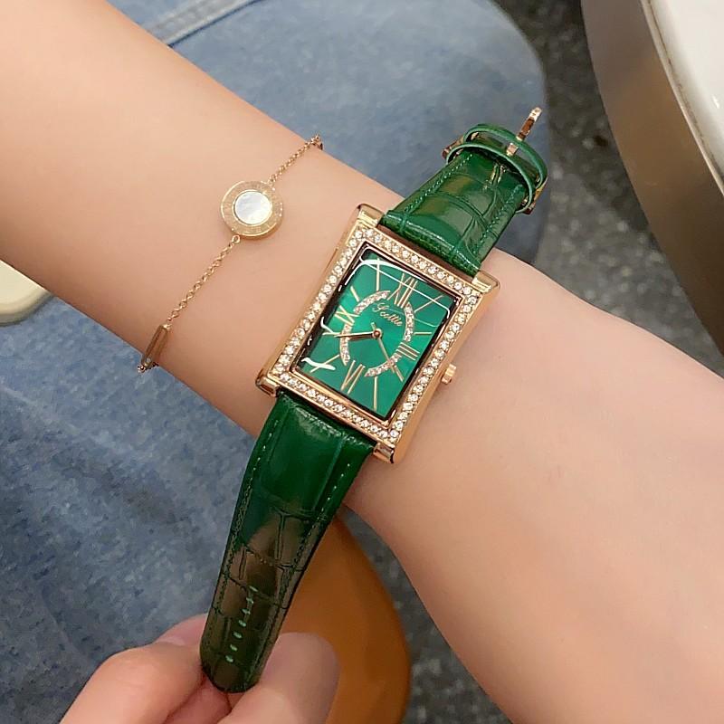 Square Quartz Ladies Watch Fashion Diamond Set Roman Vintage Watch Femininity Leather Strap