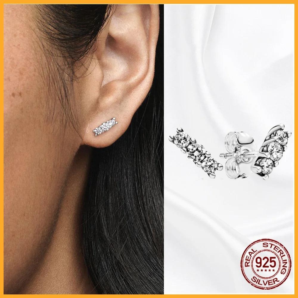 925 Silver Heart Hoop Earrings Sparkling Original Jewelry Gift for Women