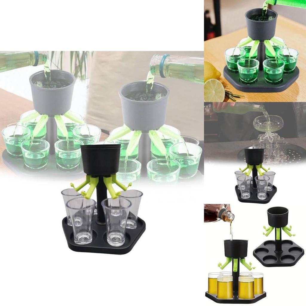 Six Sided Fair Pour Wine Dispenser Set Elegant Black Plastic Serving Tray For Parties