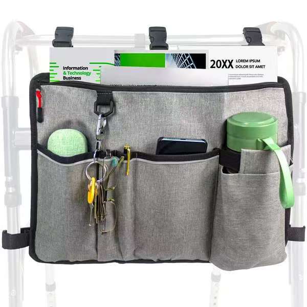 Large Walking Bag with Water Bottle Holder, Foldable Walker Bag, Oxford Cloth,Ideal for Seniors and Walker Accessories