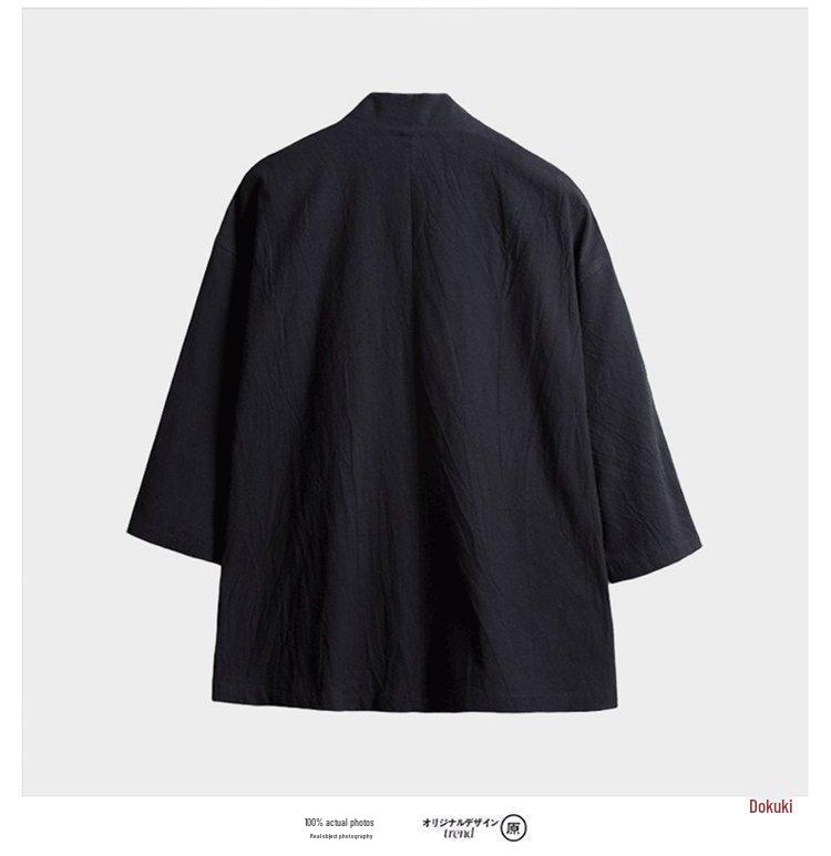 Men's Japanese-Style Hanfu Kimono Cardigan - Feather Weave, Three-Quarter Sleeves, Sun Protection Taoist Robe Jacket