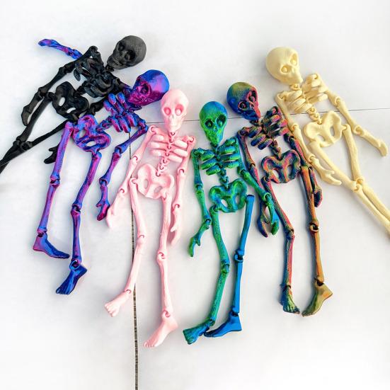 5Pcs 3D Printed Skeleton Refrigerator Magnet Poseable Skeleton Figurine with Movable Joints Halloween Gothic Skeleton Fridge Magnetic Decoration