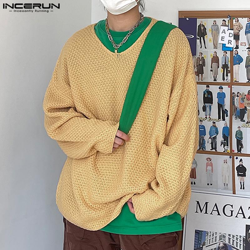 

INCERUN Мужские оверсайзные однотонные осенние топы с длинными рукавами