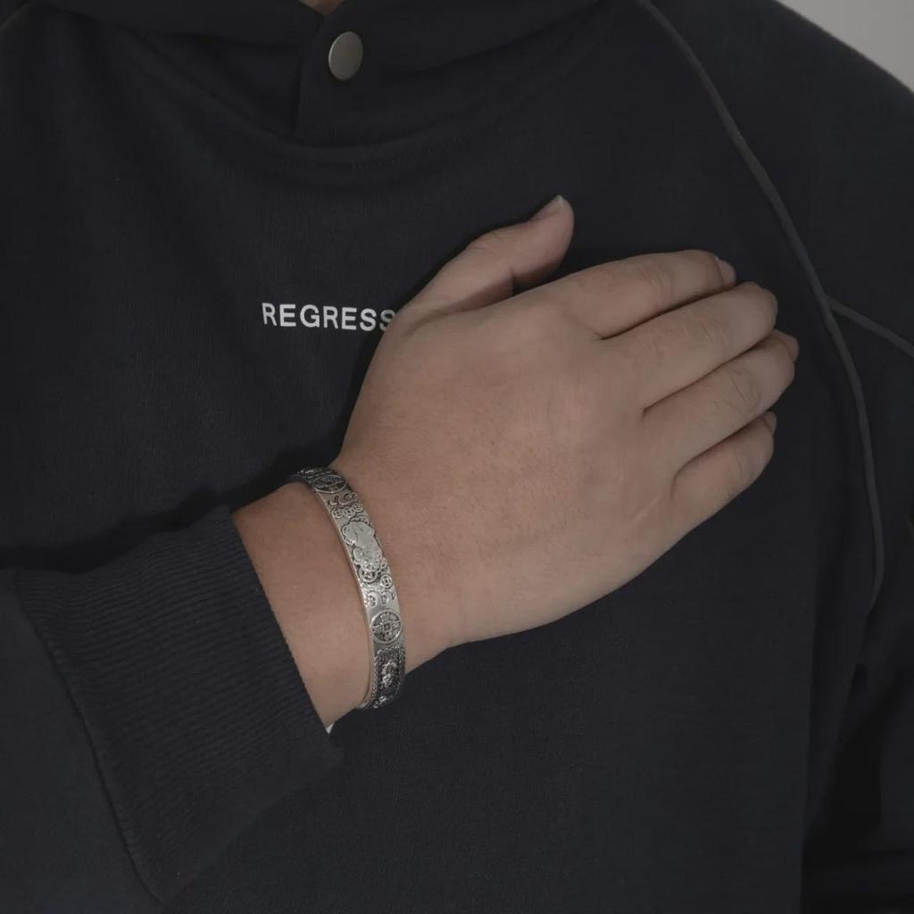 Retro Ancient Silver Open Bracelets for Men and Women - Simple, Auspicious, Lucky Fortune Jewelry