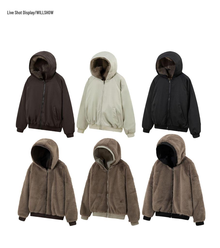 Unisex Wendbare Baumwolljacke mit Fleecefutter und Kapuze - Winter-Essential