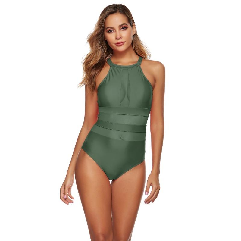 

Купальник новый сексуальный женский слитный треугольный купальник с высоким горлом женский купальник для горячих источников женская мода XL зелёный