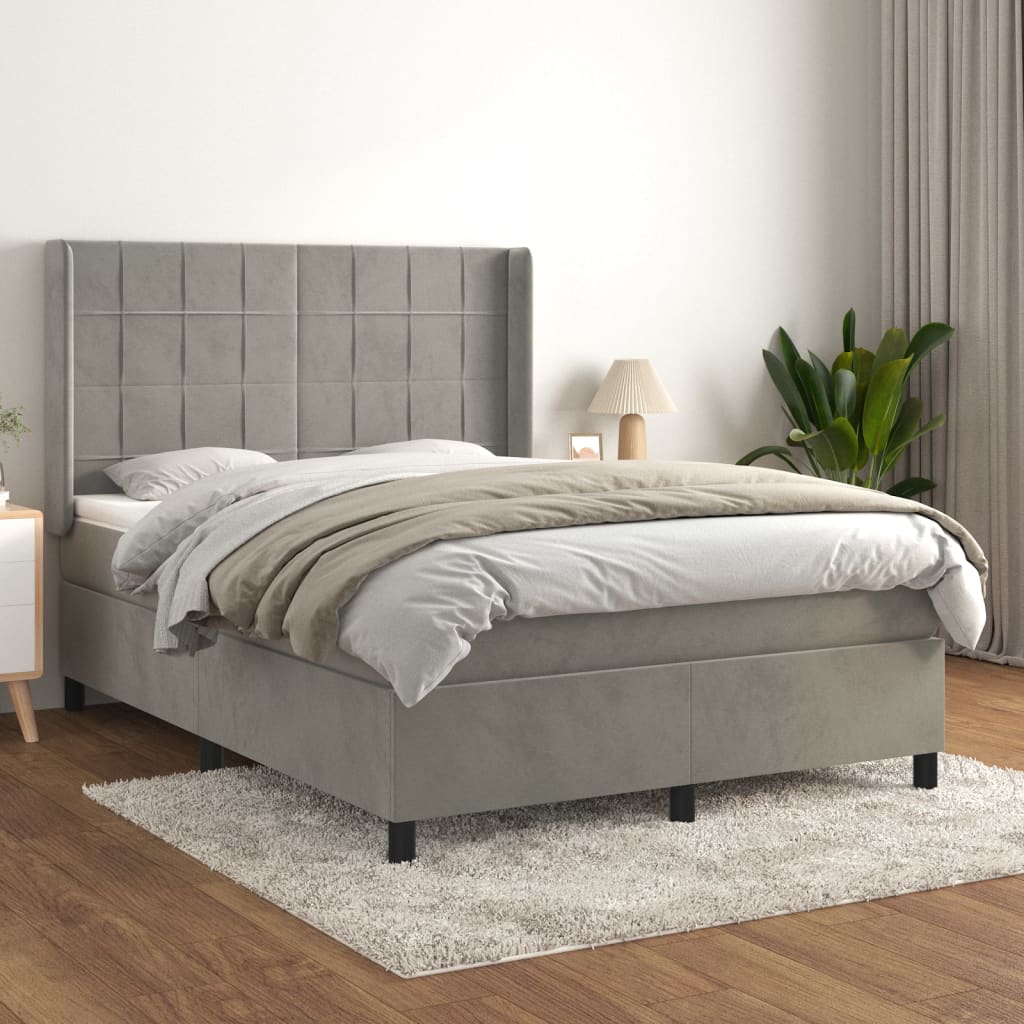 Vidaxl Letto Continentale Con Materasso, Grigio Chiaro, 140X190Cm, Velluto